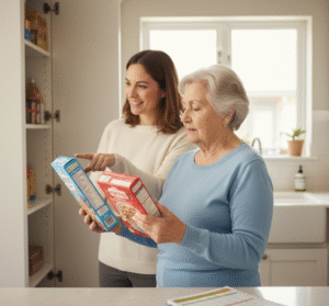 Cuidadora potenciando la autonomía de la la persona maor